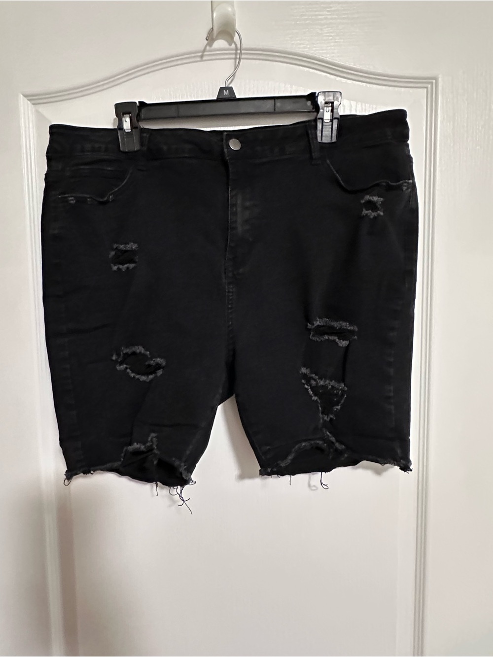 SHEIN Curve Black Distressed Denim Shorts Raw Hem Size 4XL